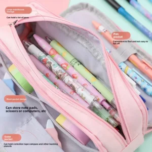Large Capacity Square Pencil Case Simple Pure Color Girls Stationery Storage Bag Fashionable Canvas School Supplies Bag - Image 4