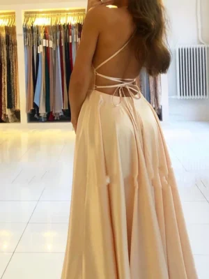 Elegant Women Maxi Beach Satin Dress Sexy Leg Slit Lace up Evening Prom Gown Adjustable Straps Bridesmaid Dresses - Image 6