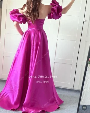 Qanz Long A Line Vestidos De Fiestas Elegantes Mujer Short Puff Sleeves Satin Evening Dresses Backless Party Gowns Customized - Image 6