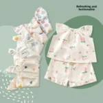 New Summer Children's Sleepwear Short Sleeve Fairy Wings Set Sweet Stylish Thin Home Clothes Two Piece Set for Girls