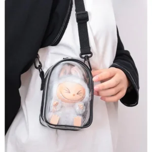 For labubu v2 transparent Sitting Party 15cm Cotton Doll Outfit Crossbody Pain Bag PVC Storage Bag Dolls Display Bag
