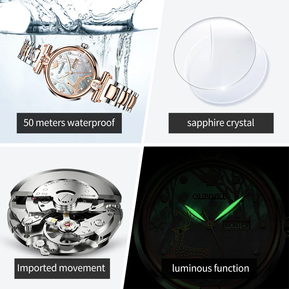 OUPINKE 3180 Women Mechanical Watch Rose Gold Luxury Elegant Diamond Watch Brand Original Dress Bracelet Women Watch Gift Box - Image 6