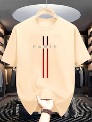 Men's 100% pure cotton summer casual loose fashion Paris letter printed comfortable round neck short sleeved T-shirt top - Image 4