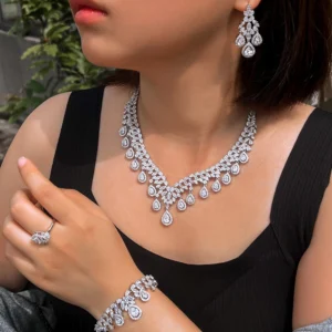 ThreeGraces 4pcs Luxury Shiny Water Drop Cubic Zirconia Delicate Dubai Bridal Wedding Evening Party Jewelry Set for Women T1041 - Image 5