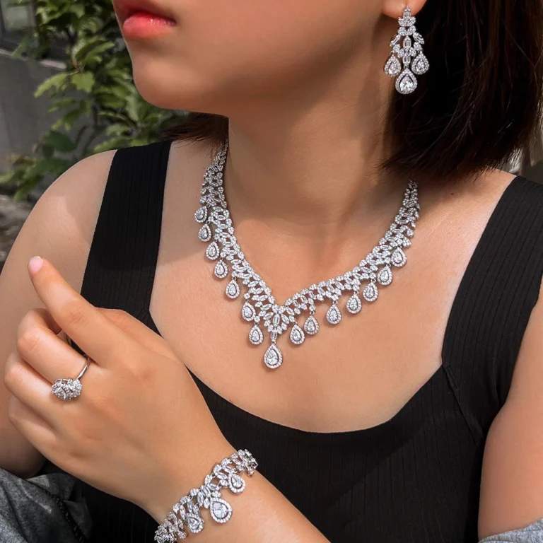 ThreeGraces 4pcs Luxury Shiny Water Drop Cubic Zirconia Delicate Dubai Bridal Wedding Evening Party Jewelry Set for Women T1041 - Image 5