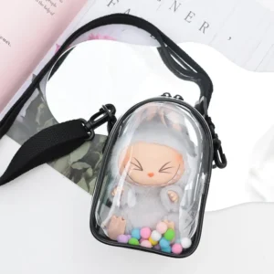 For labubu v2 transparent Sitting Party 15cm Cotton Doll Outfit Crossbody Pain Bag PVC Storage Bag Dolls Display Bag - Image 6
