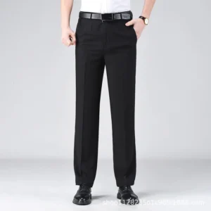 Business Casual Men's Pants Spring Summer Drape Straight Leg Formal Elastic No Iron Long Trousers Western Style Pants - Image 4