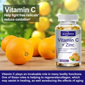 Alxfresh Vitamin C with Zinc for Hair Skin Nails and Brain Heart Health Supports Cellular Level Defense Immune System Booster - Image 2