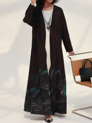Middle-East Islamic Open Front Abaya Muslim Full Sleeve Loose Printed Elegant Abayas Turkey Kaftans Women Jilbabs Maxi Dresses - Image 4