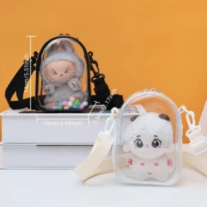 For labubu v2 transparent Sitting Party 15cm Cotton Doll Outfit Crossbody Pain Bag PVC Storage Bag Dolls Display Bag - Image 3