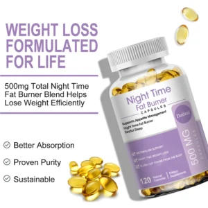 Nighttime Fat Burner, Boosts Metabolism, Weight Management, Improves Sleep - 500 Mg Serving, 120 Capsules - Image 4