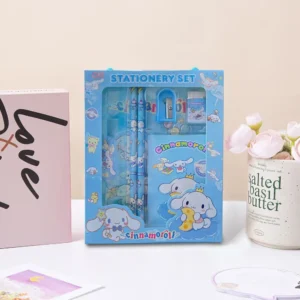 6PCS/Set Sanrio Hello Kitty Kuromi Stationery Set School Gifts With Pencil Pen Sharpener Eraser Notebook Ruler - Image 3
