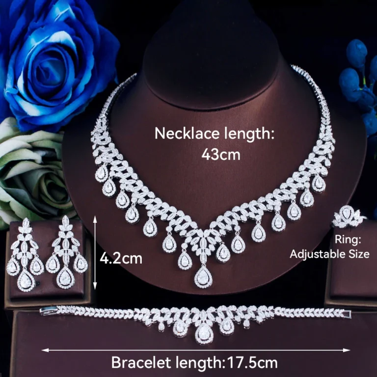 ThreeGraces 4pcs Luxury Shiny Water Drop Cubic Zirconia Delicate Dubai Bridal Wedding Evening Party Jewelry Set for Women T1041 - Image 4
