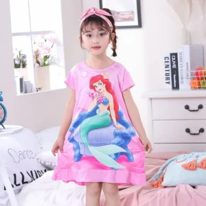 MINISO Girls Night Dress Summer Disney Cartoon Snow White Frozen Princess Elsa Mermaid Print Toddler Girl Nightgown for Teens - Image 6