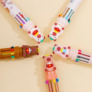 12 Pcs Wholesale Capybara Fast Food Ten-color Ballpoint Pen, Multi-color Press Pen Student Writing Supplies - Image 5