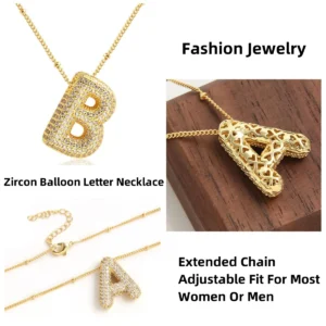 MHS.SUN Gold Plated Balloon 26 Letter Necklaces Copper Zircon Bubble Initial Pendant Chunky Women Personality Chain Jewelry - Image 6