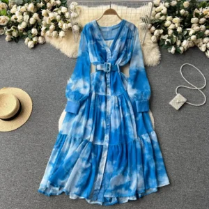 French Style Dress 2026 Women's New Design Sensibility Irregular Tie Slims Smooths Your Silhouette Longer Vacation Dress - Image 2