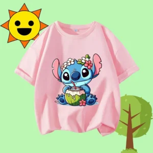 Stitch children's round-neck short-sleeved cartoon print casual shirt - Disney summer T-shirt - Boys' and girls' sports shirt - Image 5