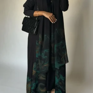 Middle-East Islamic Open Front Abaya Muslim Full Sleeve Loose Printed Elegant Abayas Turkey Kaftans Women Jilbabs Maxi Dresses