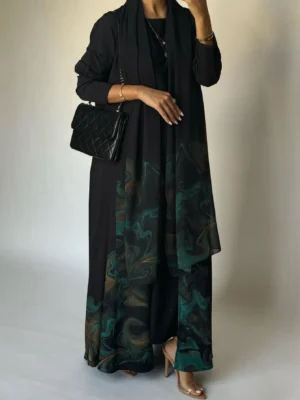 Middle-East Islamic Open Front Abaya Muslim Full Sleeve Loose Printed Elegant Abayas Turkey Kaftans Women Jilbabs Maxi Dresses