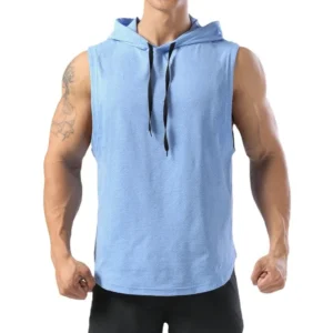 2025 summer new men's lace up hooded sleeveless vest men's summer loose solid color casual hip-hop sleeveless T-shirt top - Image 4