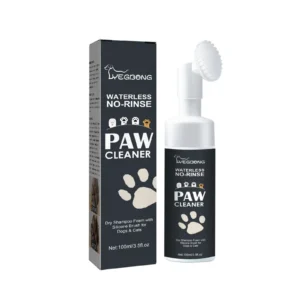 Pet Paw Cleaner | No-Rinse Foaming Cleaner | Gentle, pH Balanced, Deep Cleansing, Safe, with Silicone Bristle Brush