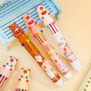 12 Pcs Wholesale Capybara Fast Food Ten-color Ballpoint Pen, Multi-color Press Pen Student Writing Supplies - Image 3
