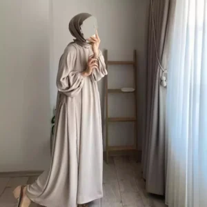 Elegant Pure Color Muslim Women's Dress Loose Overhead Spring Autumn New Style Fashionable Long Ankle-Length Polyester Fiber - Image 4