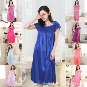 Sexy Summer Homewear Tank Sleep Dress Women's Lace Loose-fit Simulated Skirt Bath Dress Short Sleeves Sleepwear Wholesale