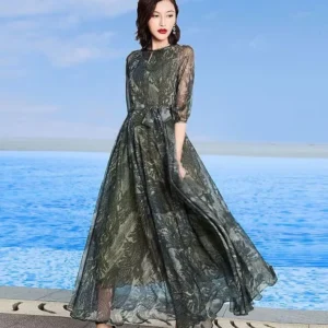 Bohemian-style Vacation Chiffon Dress 2025 Summer Fashion Print Casual Vacation Beach A-line Large Swing Elegant Long Dress - Image 5