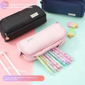 Large Capacity Square Pencil Case Simple Pure Color Girls Stationery Storage Bag Fashionable Canvas School Supplies Bag - Image 3