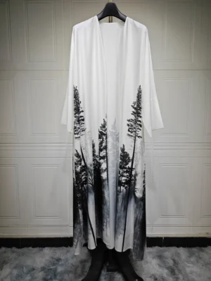 New Fashion Female Cardigan Muslim Dress Stylish Tie Dye Floral Print Abaya Jalabiya Dubai Ramadan Caftan Marocain Femme Kimono - Image 3