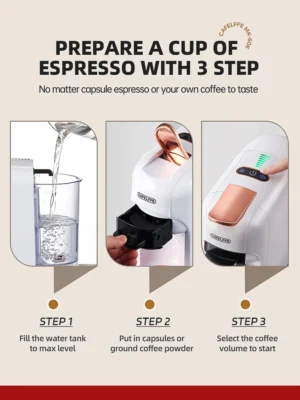 Cafelffe 5 in 1 Capsule Coffee Machine Fit Dolce gusto Nespresso Capsule ESE Pod Ground Coffee K-cup 19Bar Hot/Cold,gift-giving - Image 5