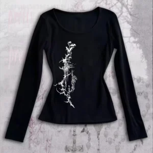 Aesthetic Letter Print Womens T-Shirt Gothic American Style Y2K Retro Stiletto Chic Harajuku Streetwear Emo Girl Long Sleeve Top - Image 2