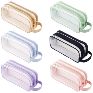 Large Grid Mesh Pencil Case 2 Compartments, Clear Pen Pencil Pouch, Multifunction Transparent Stationery Bag for Student