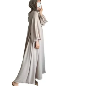 Elegant Pure Color Muslim Women's Dress Loose Overhead Spring Autumn New Style Fashionable Long Ankle-Length Polyester Fiber - Image 5