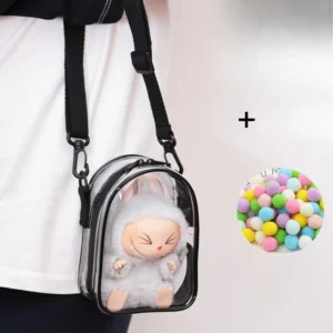 For labubu v2 transparent Sitting Party 15cm Cotton Doll Outfit Crossbody Pain Bag PVC Storage Bag Dolls Display Bag - Image 4