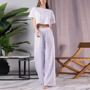 2025 Spring-Summer Heart Print Pajama Set Women Short Sleeve & Cropped Pants 2PC Breathable Loungewear Lightweight Home Outfit - Image 6