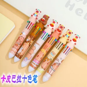 12 Pcs Wholesale Capybara Fast Food Ten-color Ballpoint Pen, Multi-color Press Pen Student Writing Supplies
