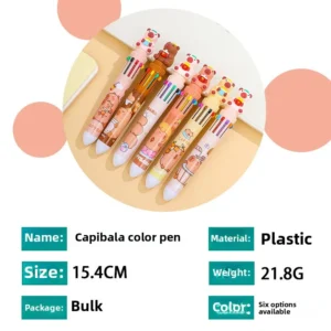 12 Pcs Wholesale Capybara Fast Food Ten-color Ballpoint Pen, Multi-color Press Pen Student Writing Supplies - Image 2