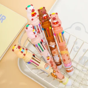 12 Pcs Wholesale Capybara Fast Food Ten-color Ballpoint Pen, Multi-color Press Pen Student Writing Supplies - Image 4