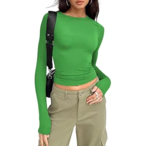 1pcs Four Seasons Fashion Senior Women T-shirt Long Sleeve Crew Neck Solid Slim Fit Tee Ladies Crop Top Daily Streetwear Camis - Image 6
