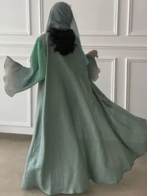Middle-East Abaya Muslim Flare Sleeve Casual Arabian Pleated Open Front Abayas Turkey Kaftans Women Jilbabs Islamic Maxi Dresses - Image 4