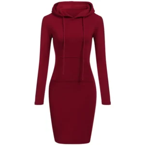 Autumn Winter Warm Sweatshirt Long-sleeved Dress Woman Clothing Hooded Collar Pocket Simple Casual lady Dress Vesdies Sweatshirt - Image 2