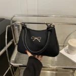 French Butterfly Knot Large Capacity Casual Solid Retro Simple Quality Women's Single Shoulder Armpit Bag Soft Square Shape