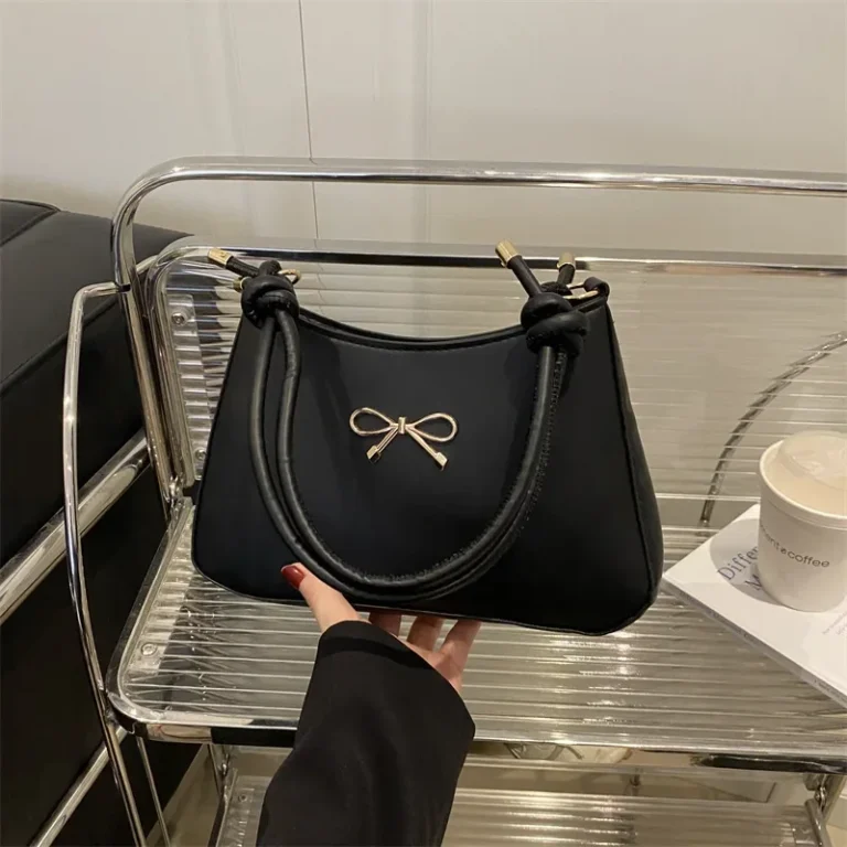 French Butterfly Knot Large Capacity Casual Solid Retro Simple Quality Women's Single Shoulder Armpit Bag Soft Square Shape