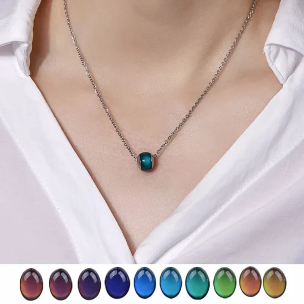 Water Drop Heart Thermochromic Bead Necklace Temperature Color-Changing Mood Bead Necklace For Women - Image 3