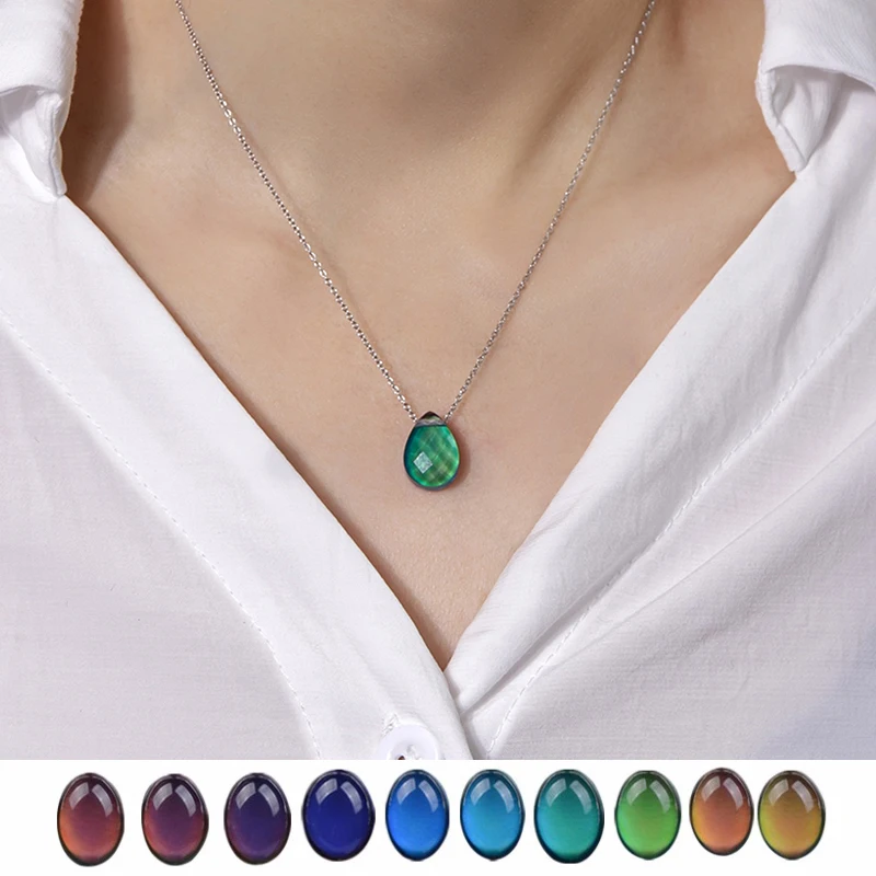 Water Drop Heart Thermochromic Bead Necklace Temperature Color-Changing Mood Bead Necklace For Women