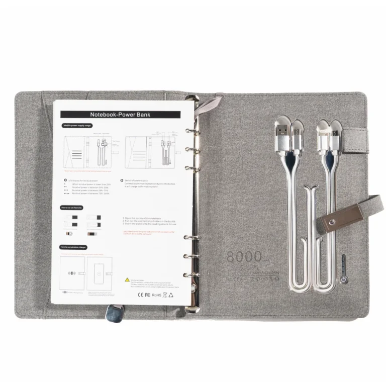 Grey Wireless Charging Notebook with USB Drive, 3-in-1 Cable, Card Slots & Document Pocket, A5 Planner for Business Use - Image 4