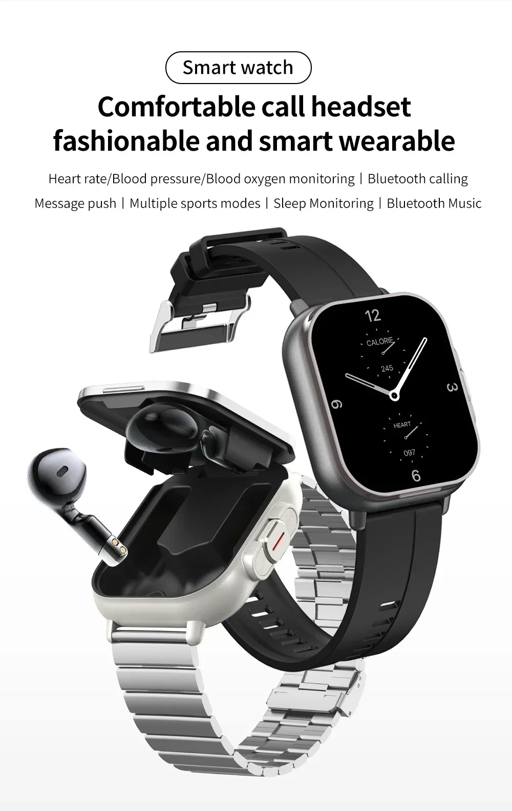 for Doogee S Cyber S Punk S118 S200 X Smart Watch TWS 2 In 1 Wireless Bluetooth Noise Cancelling Earphones Watch Heart Rate NFC - Image 6